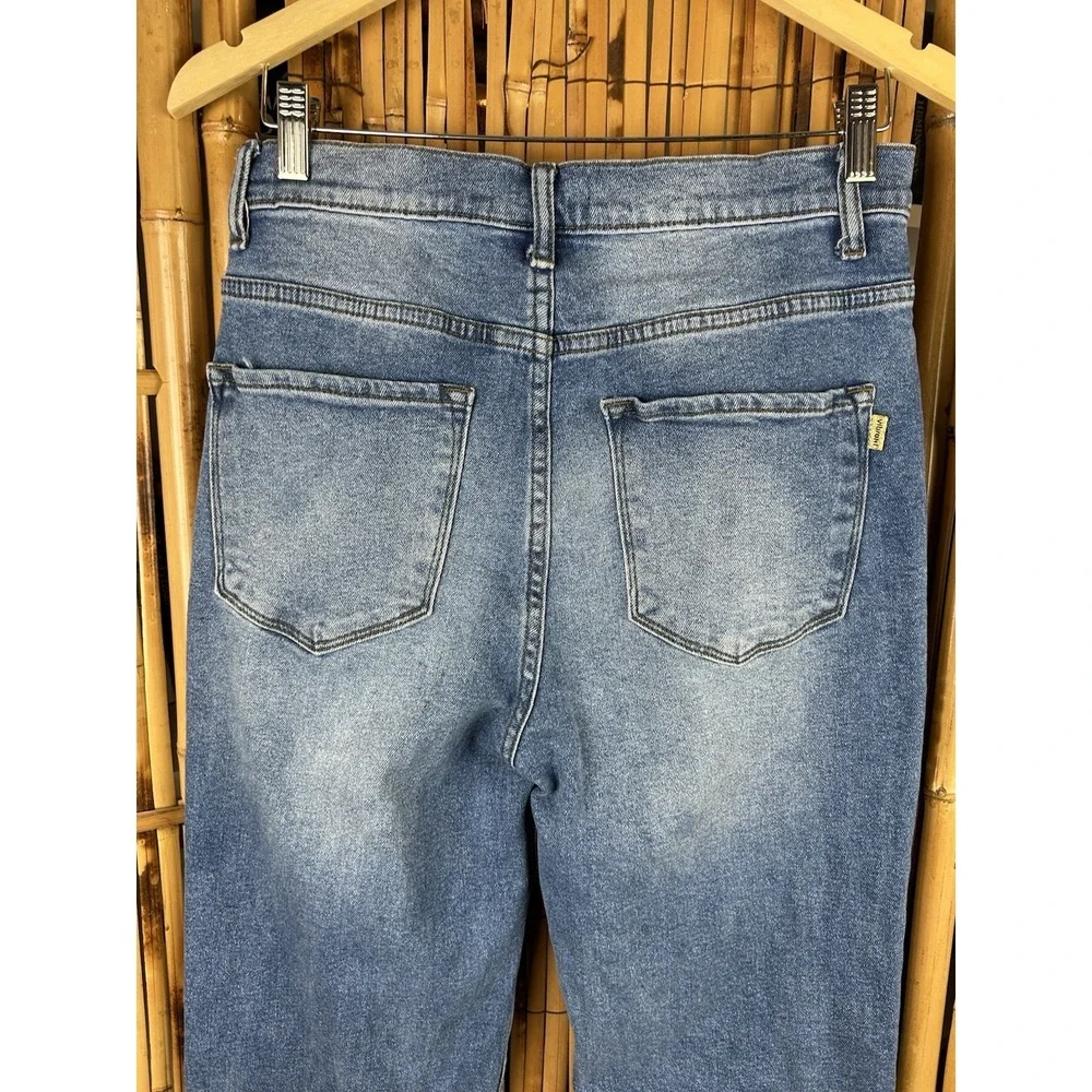 Vibrant MIU Jeans Women Size 11 Distressed High Waist Blue Straight Leg‎ 29x32 - Picture 8 of 16